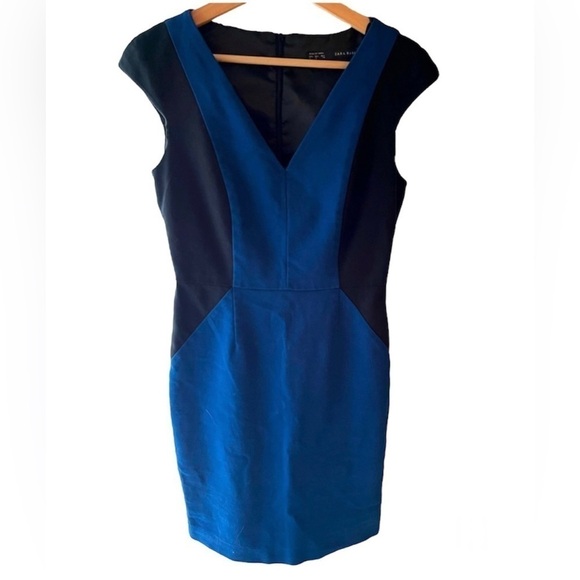 Zara Blue & Black Colorblock Cocktail Dress - Picture 1 of 9